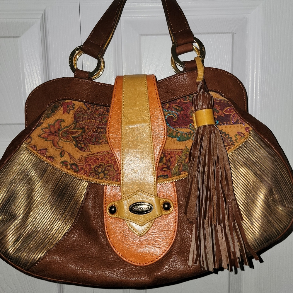 Brown Multi-Color Leather Shoulder Bag with Tassel
